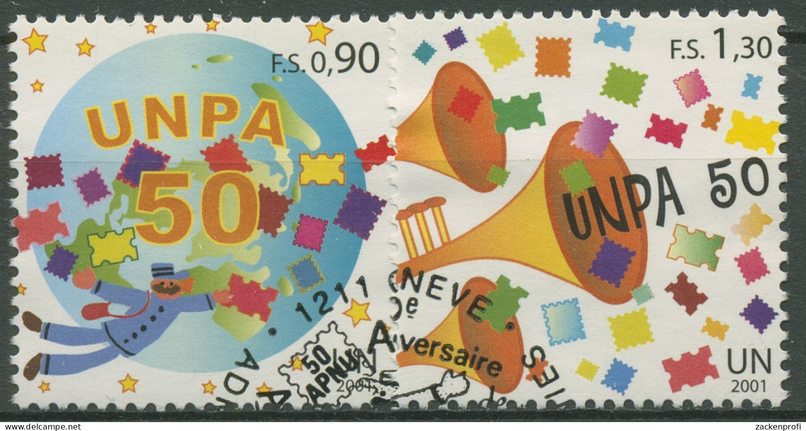 UNO Genf 2001 Postverwaltung UNPA Postbote Posaunen 424/25 Gestempelt - Gebraucht