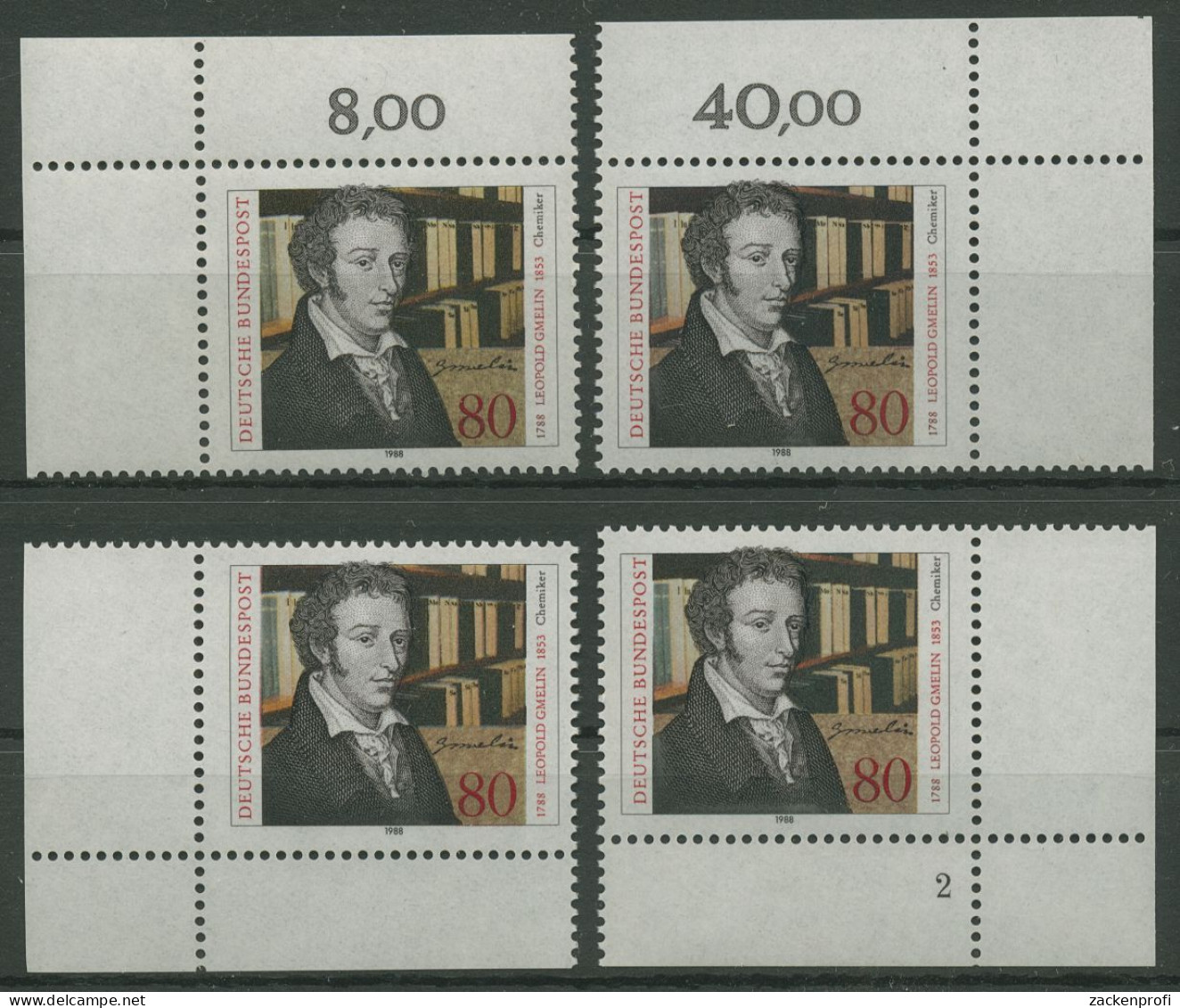 Bund 1988 Chemiker Leopold Gmelin 1377 Alle 4 Ecken Postfrisch (E1701) - Ungebraucht