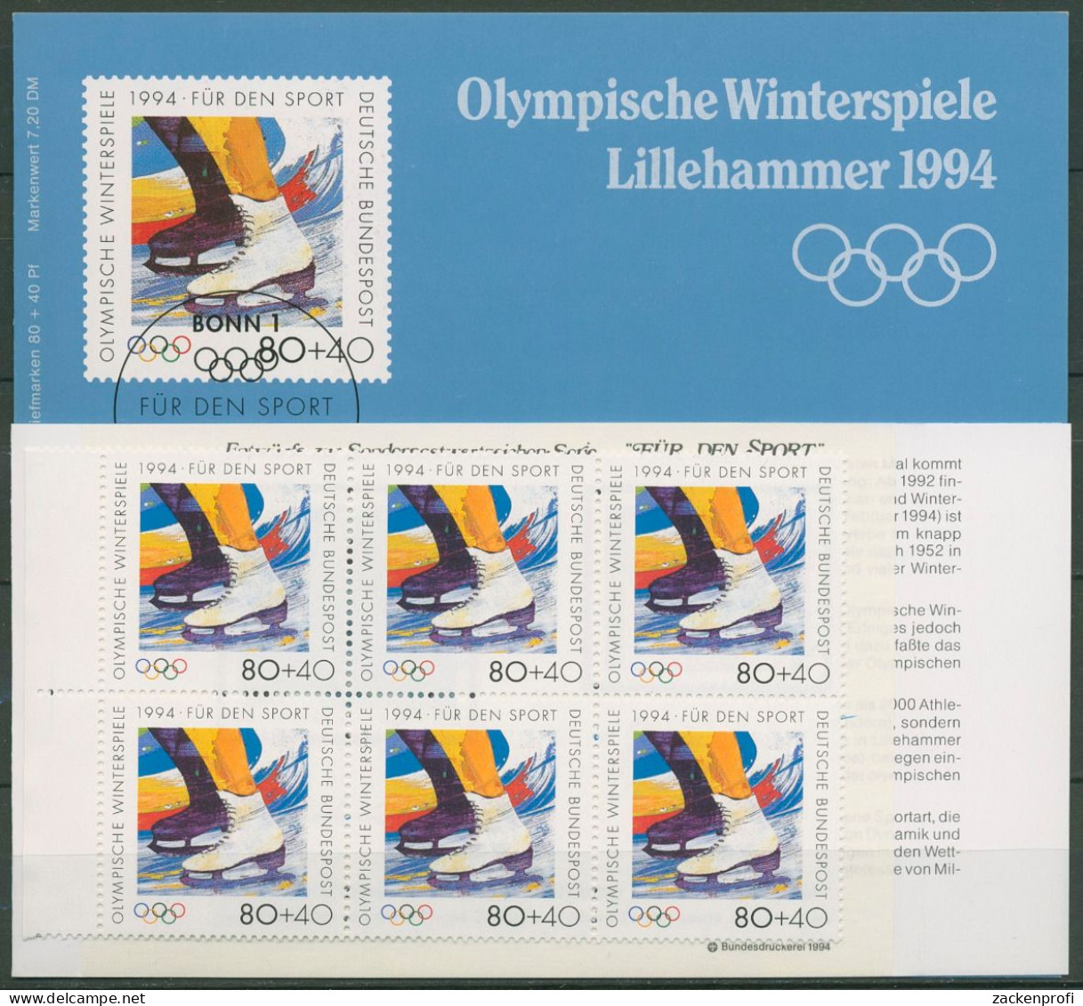 Bund Sporthilfe 1994 Markenheftchen Olympia OMH 3 (1717) Postfrisch (C99096) - Altri & Non Classificati