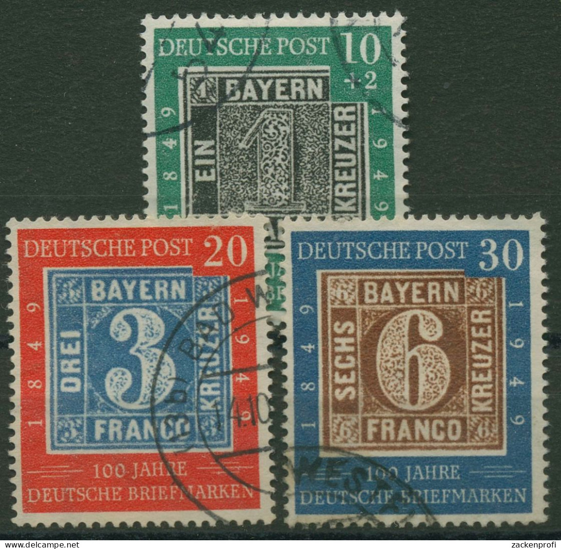 Bund 1949 100 Jahre Dt. Briefmarken 113/15 Gestempelt, Zahnfehler (R80997) - Used Stamps