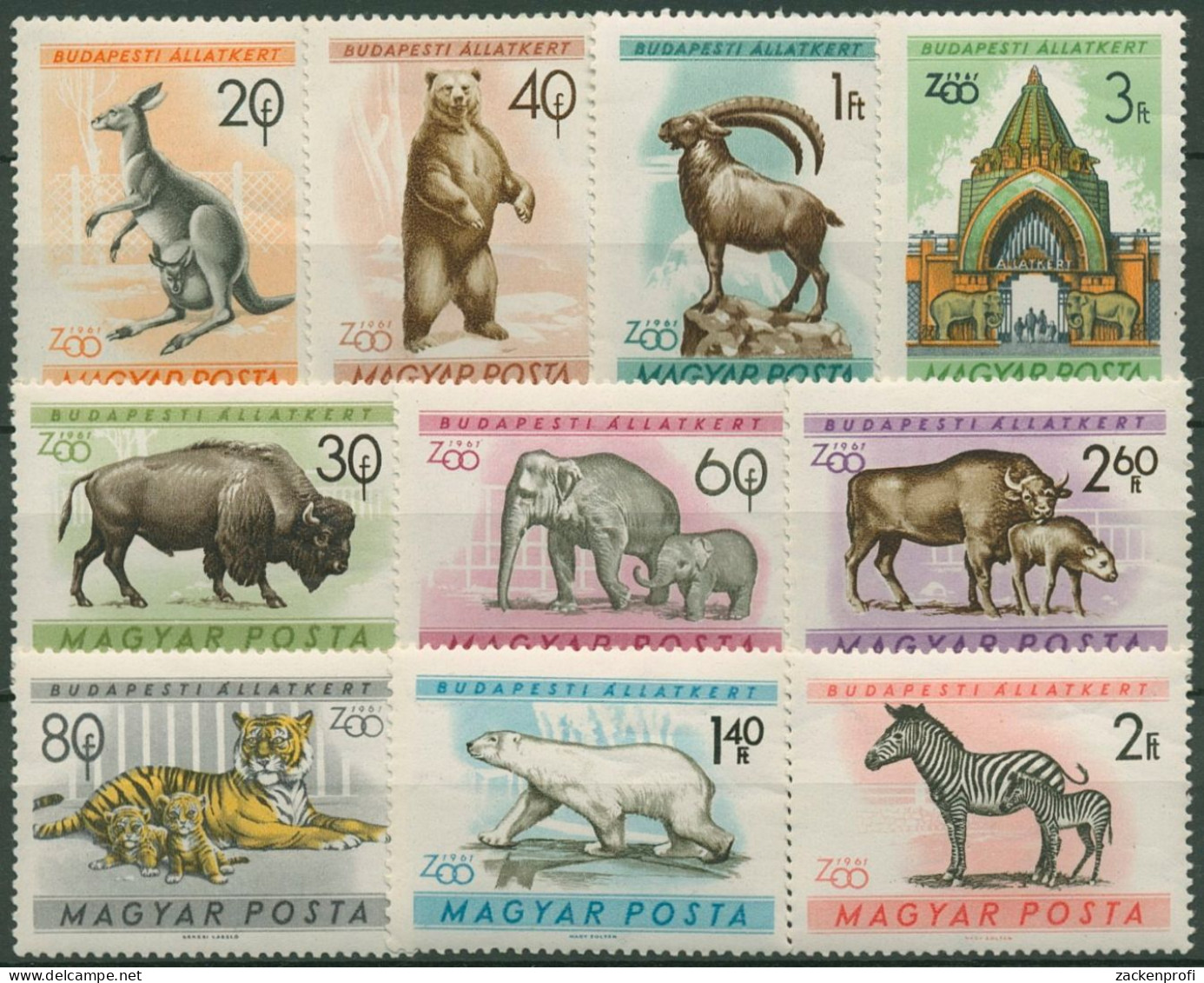 Ungarn 1961 Budapester Tiergarten: Wisentkuh, Elefantenkuh 1727/36 A Postfrisch - Neufs
