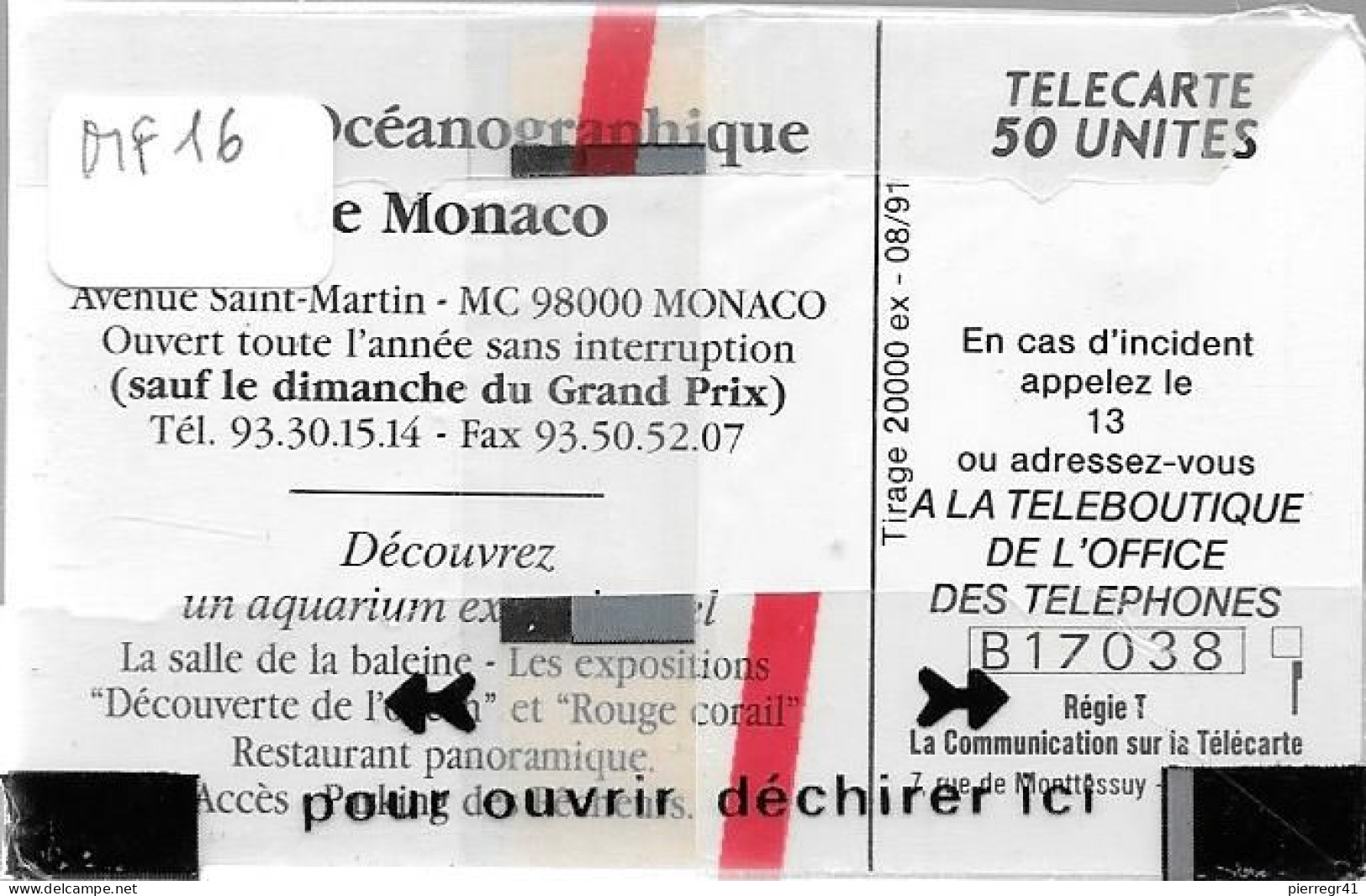 CARTE²°-PUBLIC-MONACO-50U-MF16-GEM A-MUSEE OCEANIQUE-NSB-TBE - Monaco