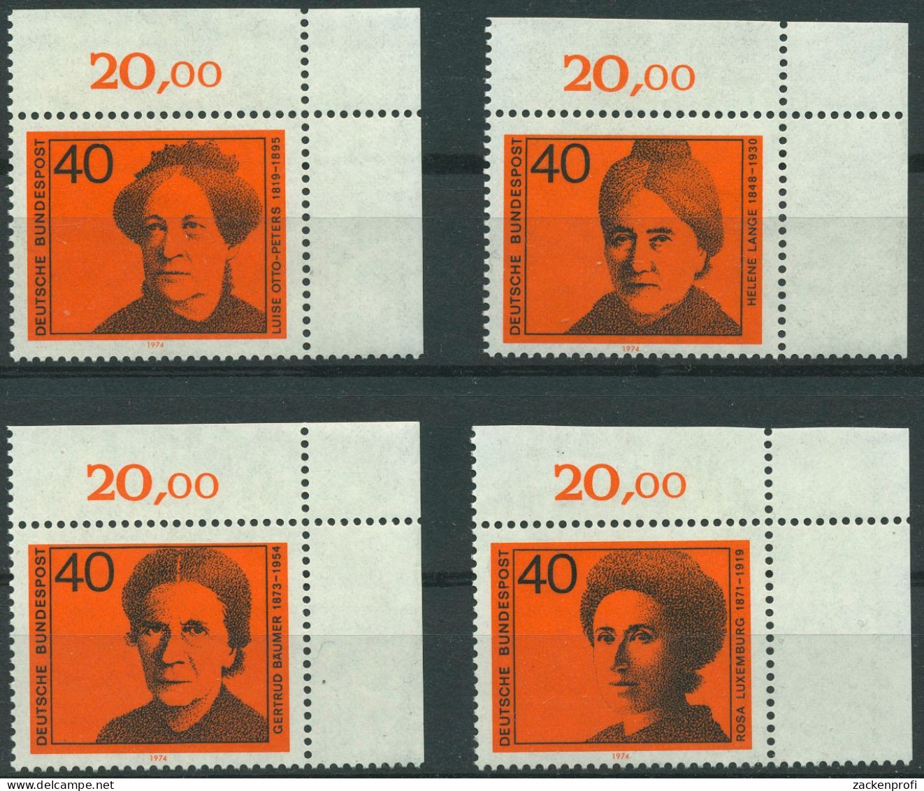 Bund 1974 Bedeutende Deutsche Frauen 791/94 Ecke 2 Oben Rechts Postfrisch (E519) - Ongebruikt