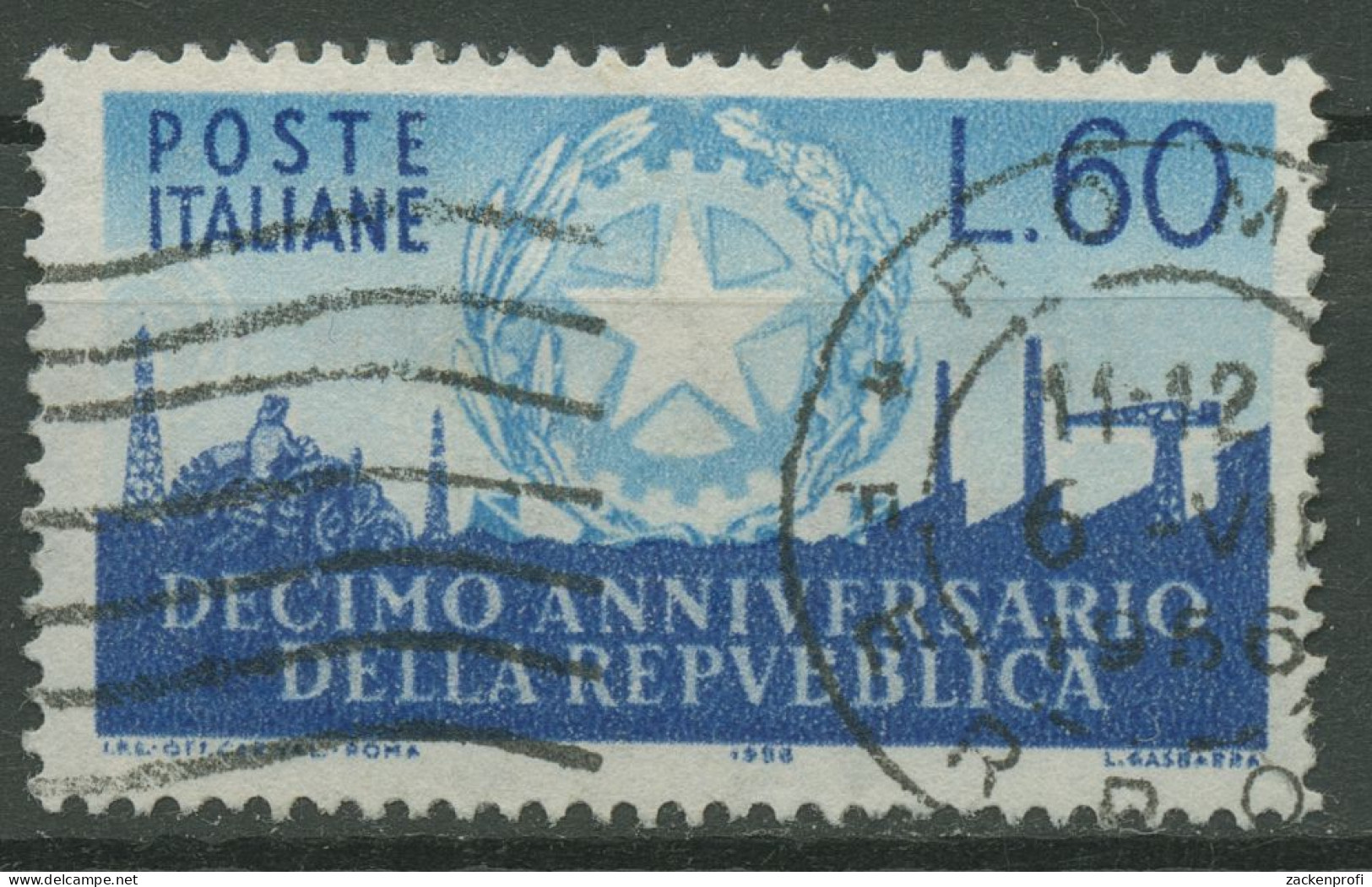 Italien 1956 10 Jahre Republik Staatswappen 969 Gestempelt - 1946-60: Gebraucht