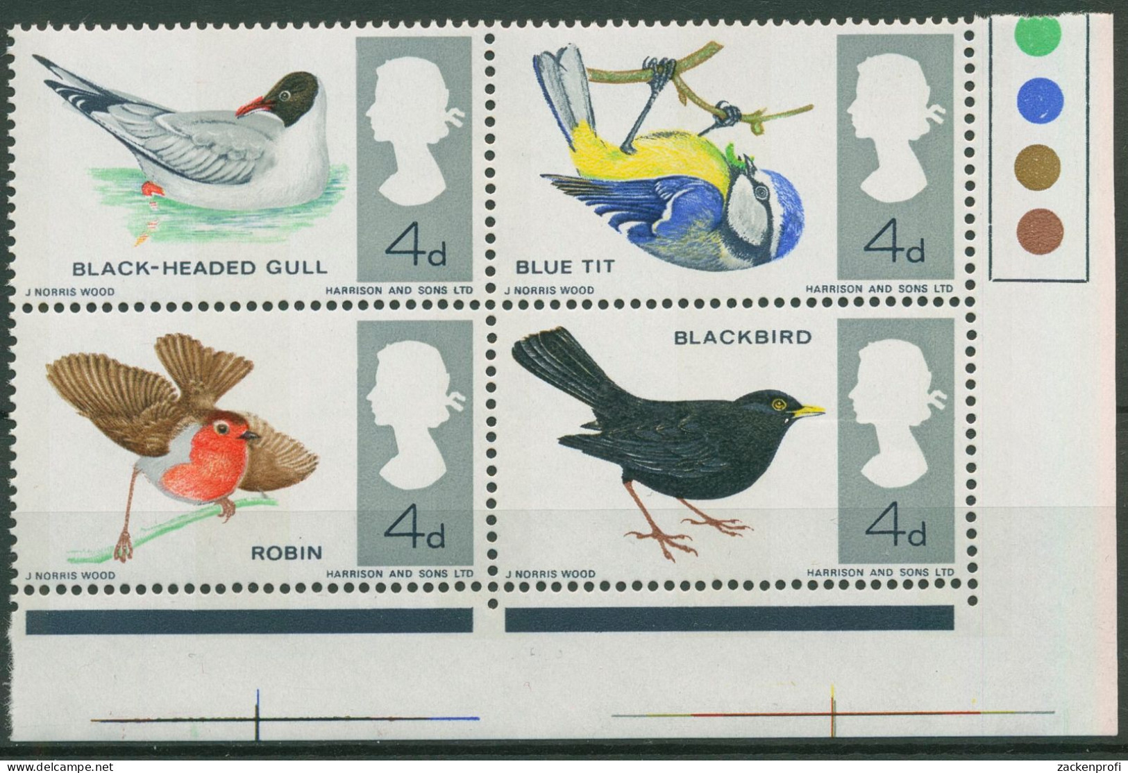 Großbritannien 1966 Vögel Amsel Blaumeise Rotkehlchen 425/28 Y ZD Postfrisch - Nuevos