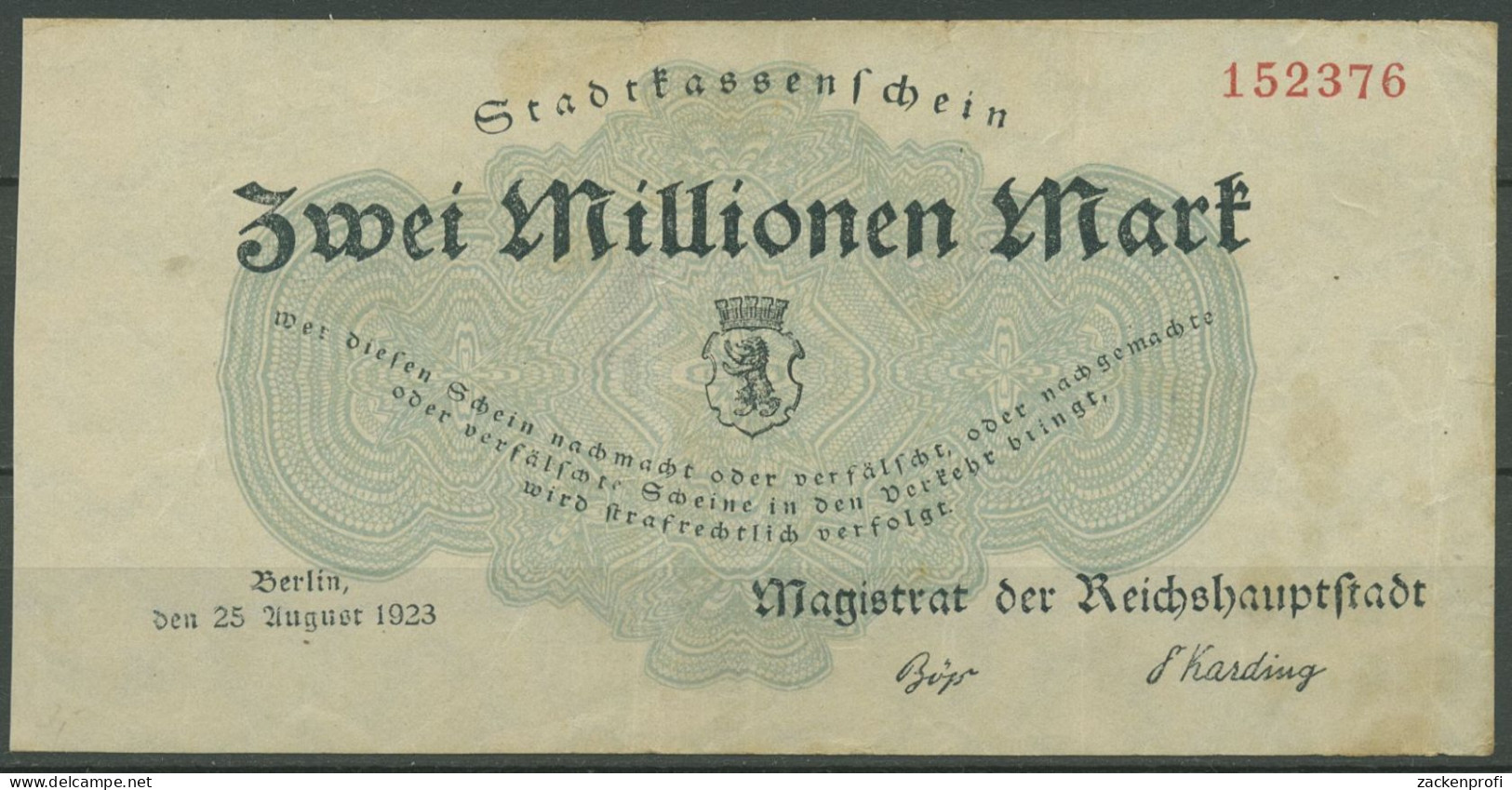 Berlin 2 Millionen Mark 1923, Keller 339 G, Gebraucht (K1114) - Andere & Zonder Classificatie