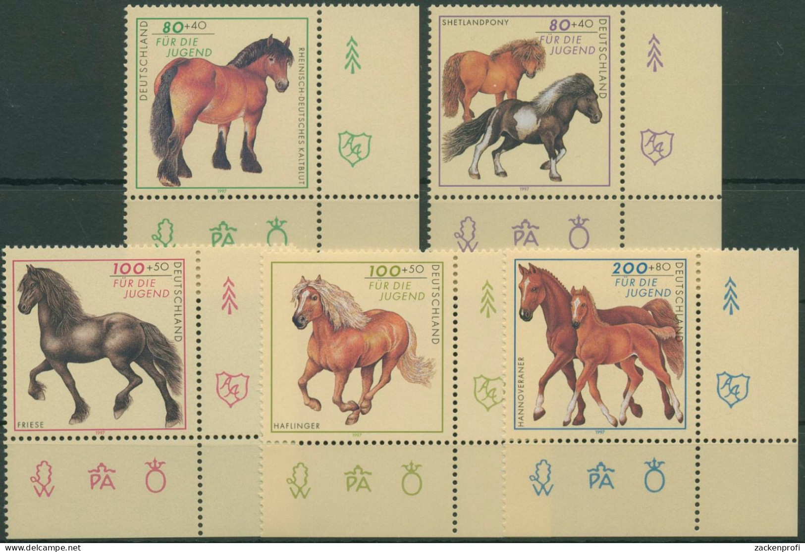 Bund 1997 Jugend: Tiere Pferde Pferderassen 1920/24 Ecke 4 Postfrisch (E2750) - Unused Stamps