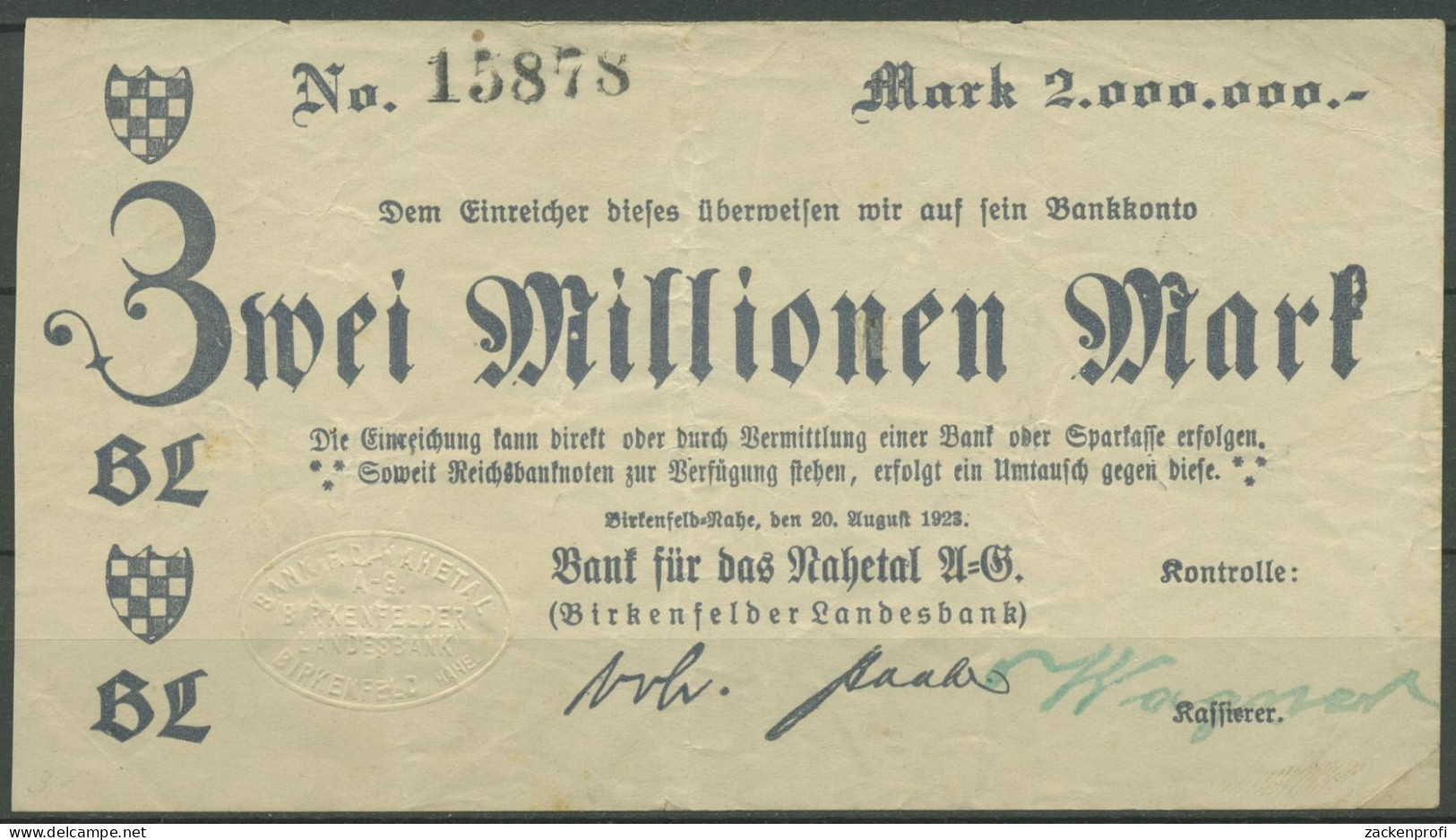 Birkenfeld Nahe 2 Millionen Mark 1923, Keller 428 C, Gebraucht (K1117) - Other & Unclassified