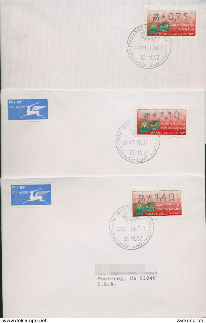 Israel ATM 1992 Weihnachten 023 Ersttagsbrief Satz 3 Werte ATM 5 S1 FDC (X80426) - Franking Labels