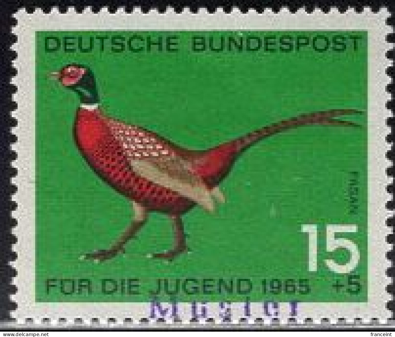 GERMANY(1965) Ring-necked Pheasant. MUSTER (specimen) Overprint. Scott No B405. - Sonstige & Ohne Zuordnung