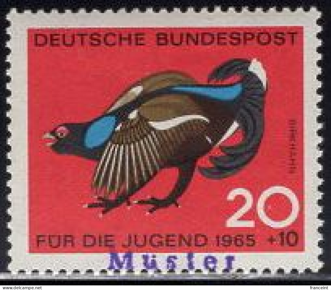 GERMANY(1965) Black Grouse. MUSTER (specimen) Overprint. Scott No B406. - Other & Unclassified