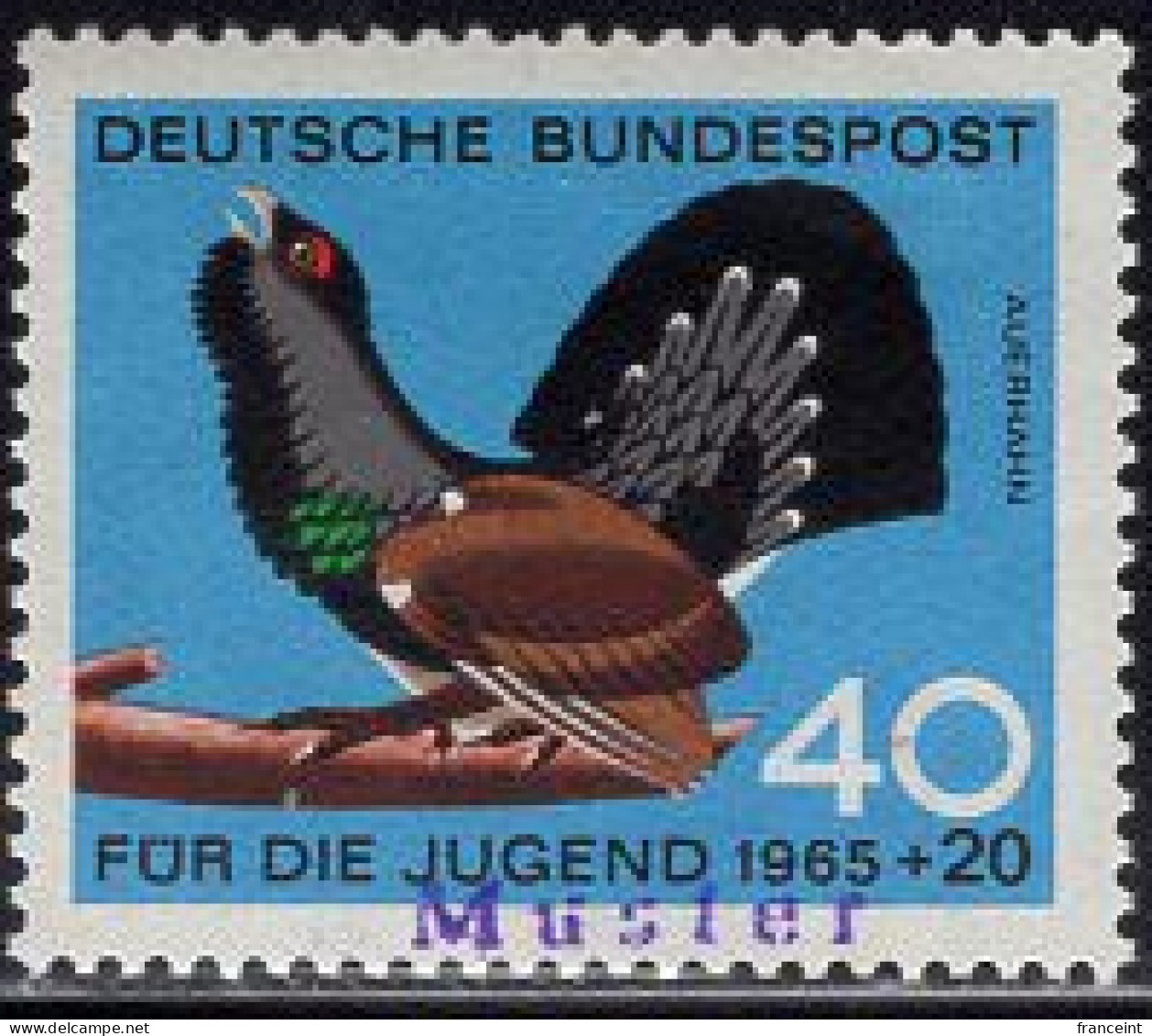 GERMANY(1965) Capercaille. MUSTER (specimen) Overprint. Scott No B407. - Andere & Zonder Classificatie