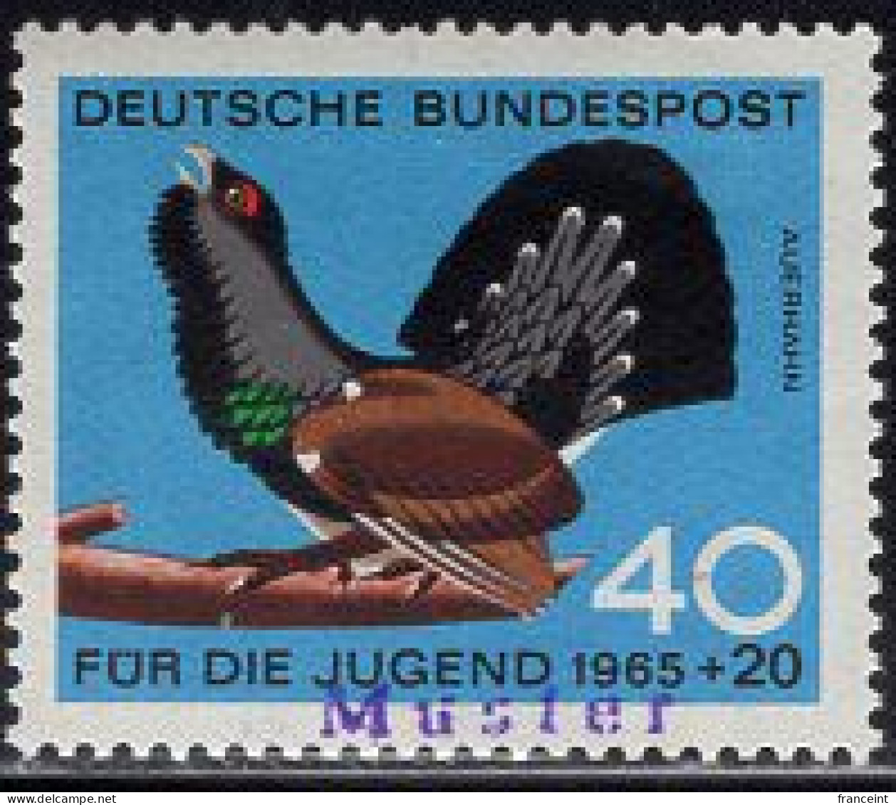 GERMANY(1965) Capercaille. MUSTER (specimen) Overprint. Scott No B407. - Other & Unclassified