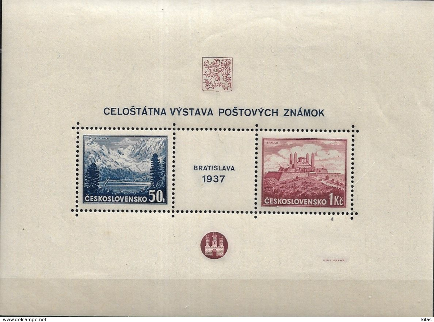 Czechoslovakia 1937  BRATISLAVA PHILATELICA EXHIBITION MNH - Blocks & Sheetlets