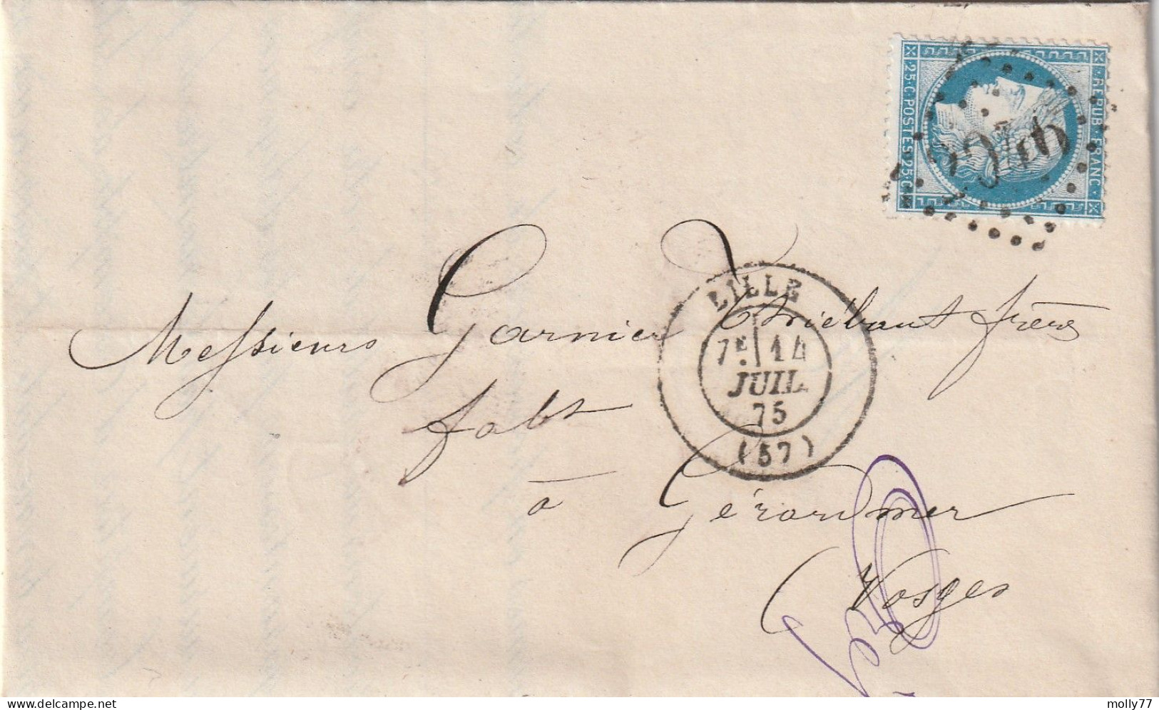 Lettre De Lille à Gérardmer LAC - 1849-1876: Periodo Clásico