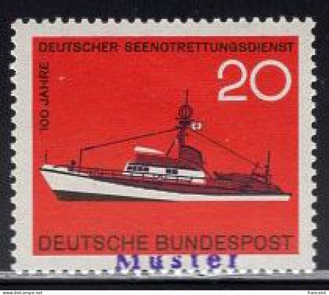 GERMANY(1965) Rescue Ship. MUSTER (specimen) Overprint. Scott No 929. - Andere & Zonder Classificatie