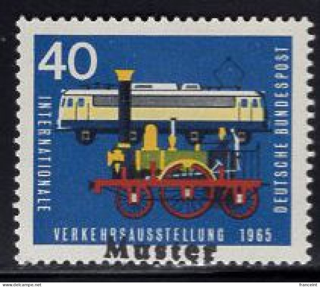 GERMANY(1965) Old & New Railroad Engines. MUSTER (specimen) Overprint. Scott No 923. - Autres & Non Classés