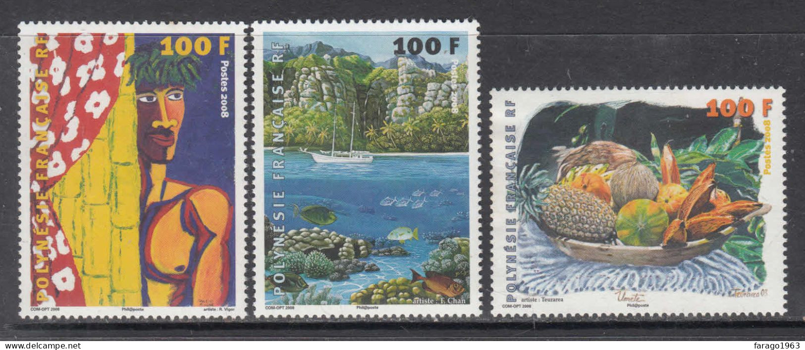 2008 French Polynesia Modern Art Complete Set Of 3 MNH - Unused Stamps