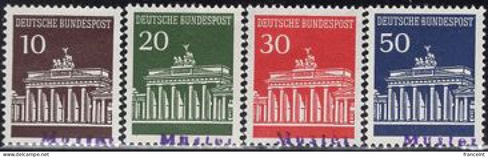 GERMANY(1966) Brandenburg Gate. Complete Set Of 4 (issued In 1966) With MUSTER (specimen) Overprint. Scott No 952-5. - Other & Unclassified