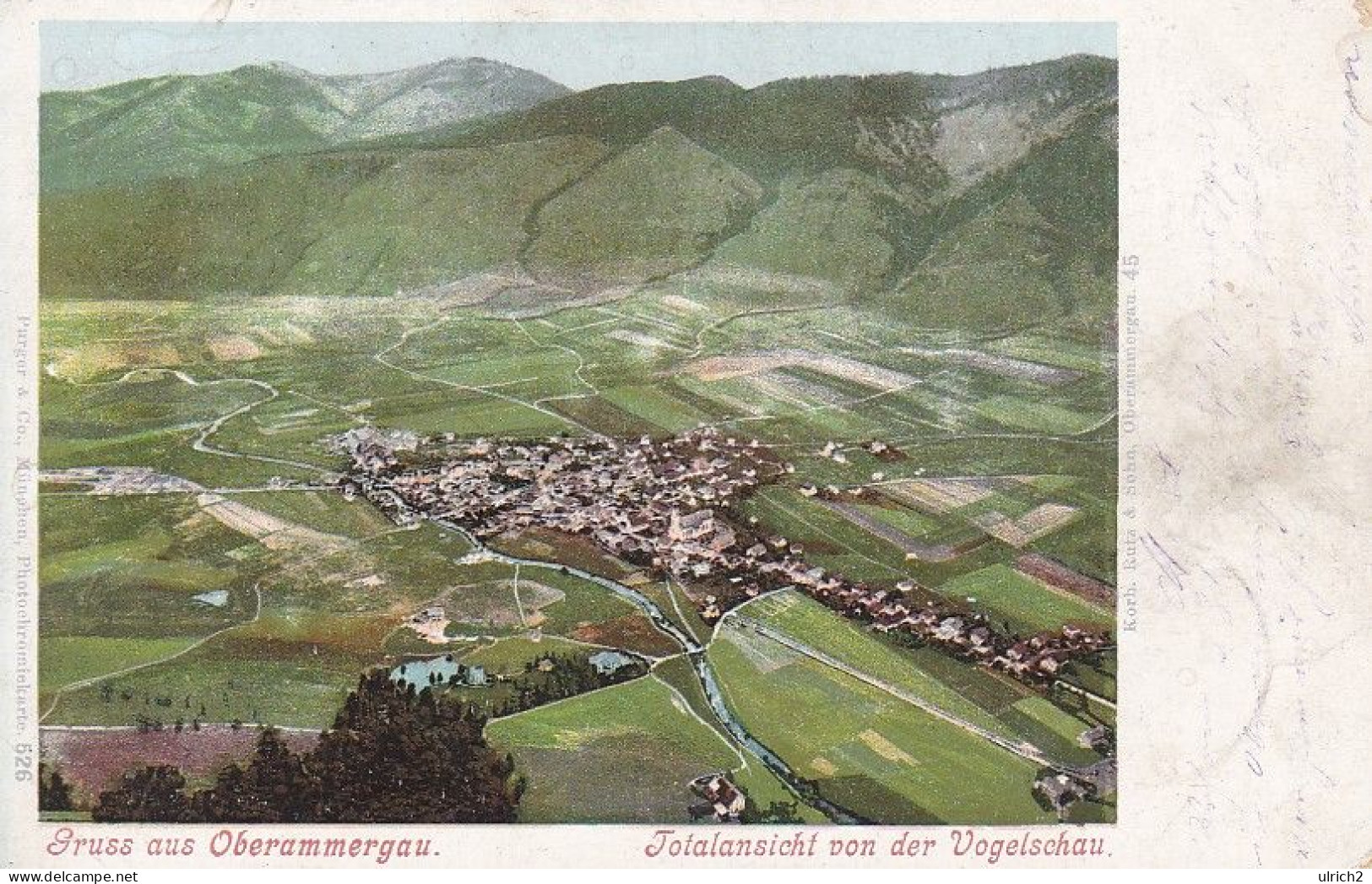 AK Gruss Aus Oberammergau - Totalansicht Von Der Vogelschau - 1900 (69438) - Oberammergau