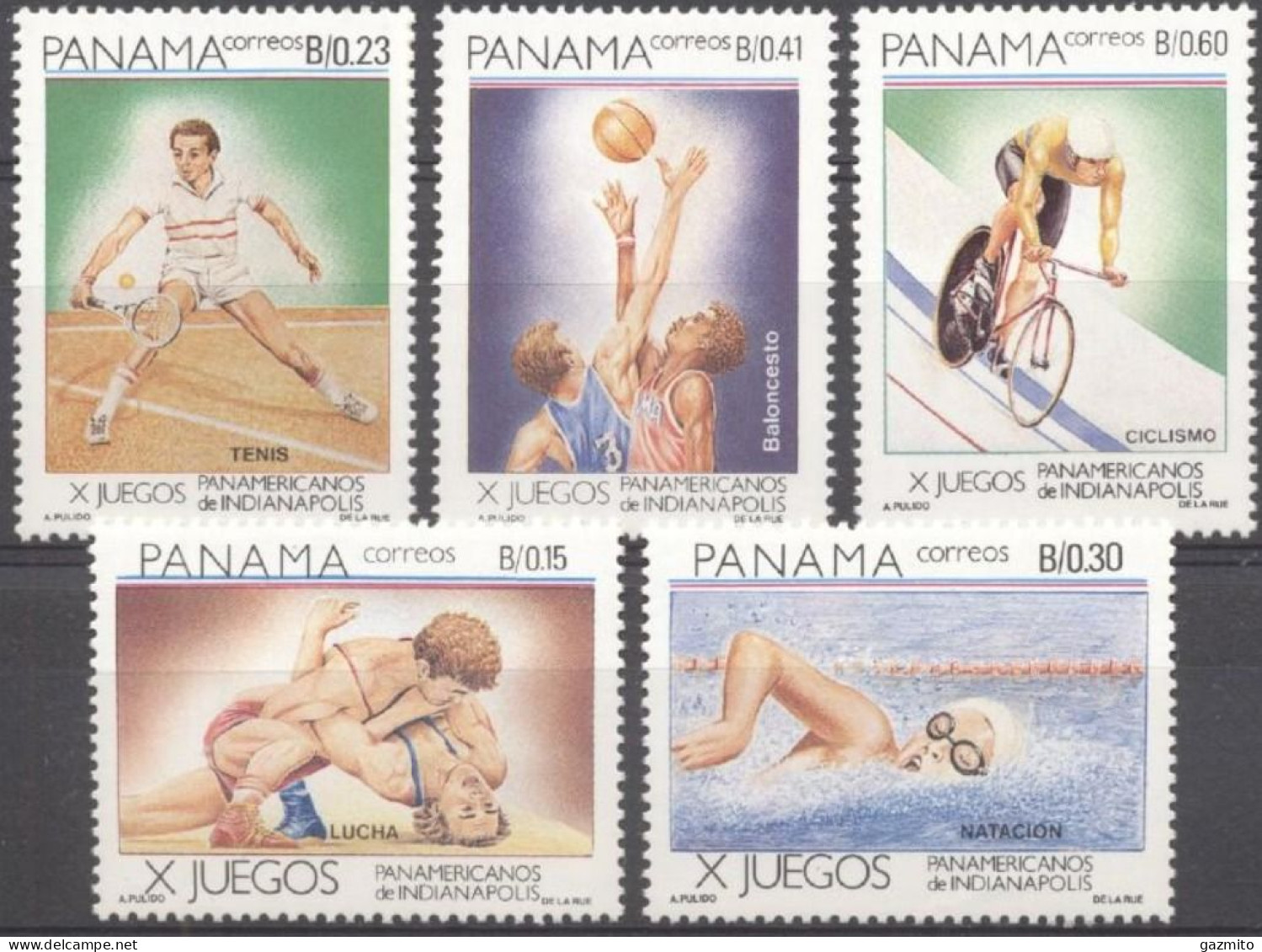 Panama 1988, Panamerican Games, Tennis, Basketball, Cyclism, Swimming, 5val - Basketball