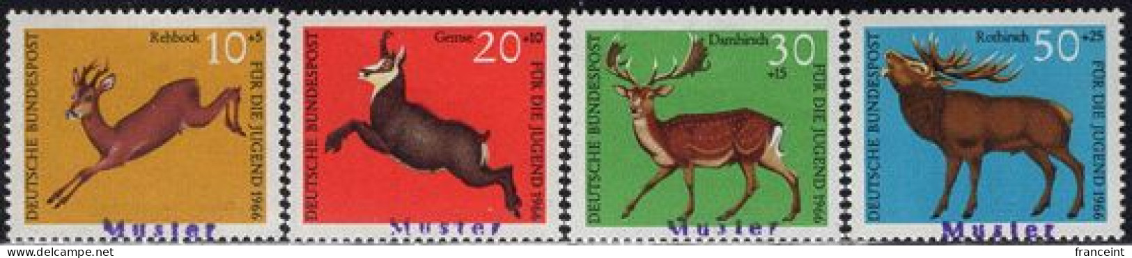 GERMANY(1966) Deer. Set Of 4 With MUSTER (specimen) Overprint. Scott No B412-5. - Andere & Zonder Classificatie