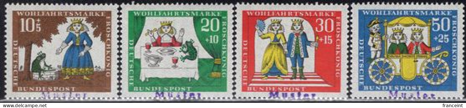 GERMANY(1966) The Princess And The Frog. Set Of 4 With MUSTER (specimen) Overprint. Scott No B418-21. - Otros & Sin Clasificación