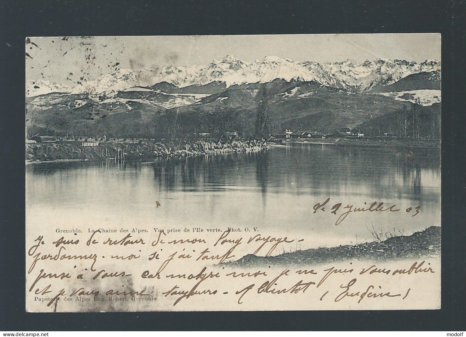 CPA - 38 - Grenoble - La Chaîne Des Alpes - Vue Prise De L'Ile Verte - Précurseur - Circulée En 1903 (pli) - Grenoble