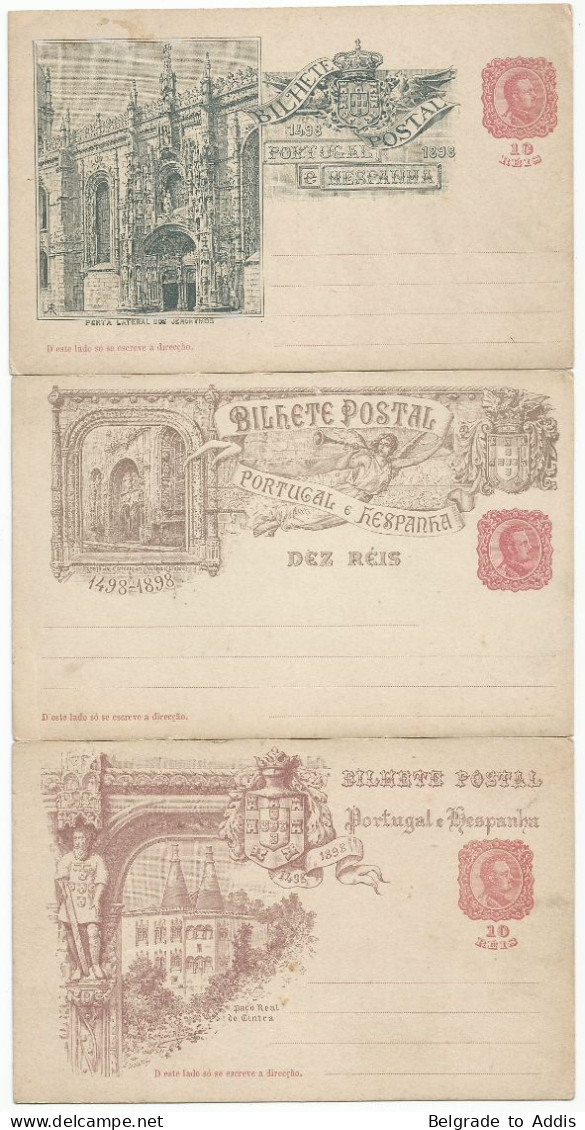 Portugal 3 Postal Stationeries Bilhete Postal 10 Reis Mint 1898 - Interi Postali
