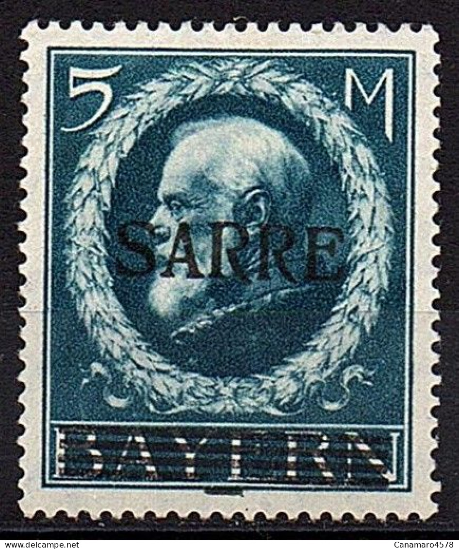 SARRE - 1920 - VARIETE - N° 30 ** , 5 Mk. Bleu Surchargé Avec Trait De Contrôle Gras . Classé Luxe . - Ungebraucht