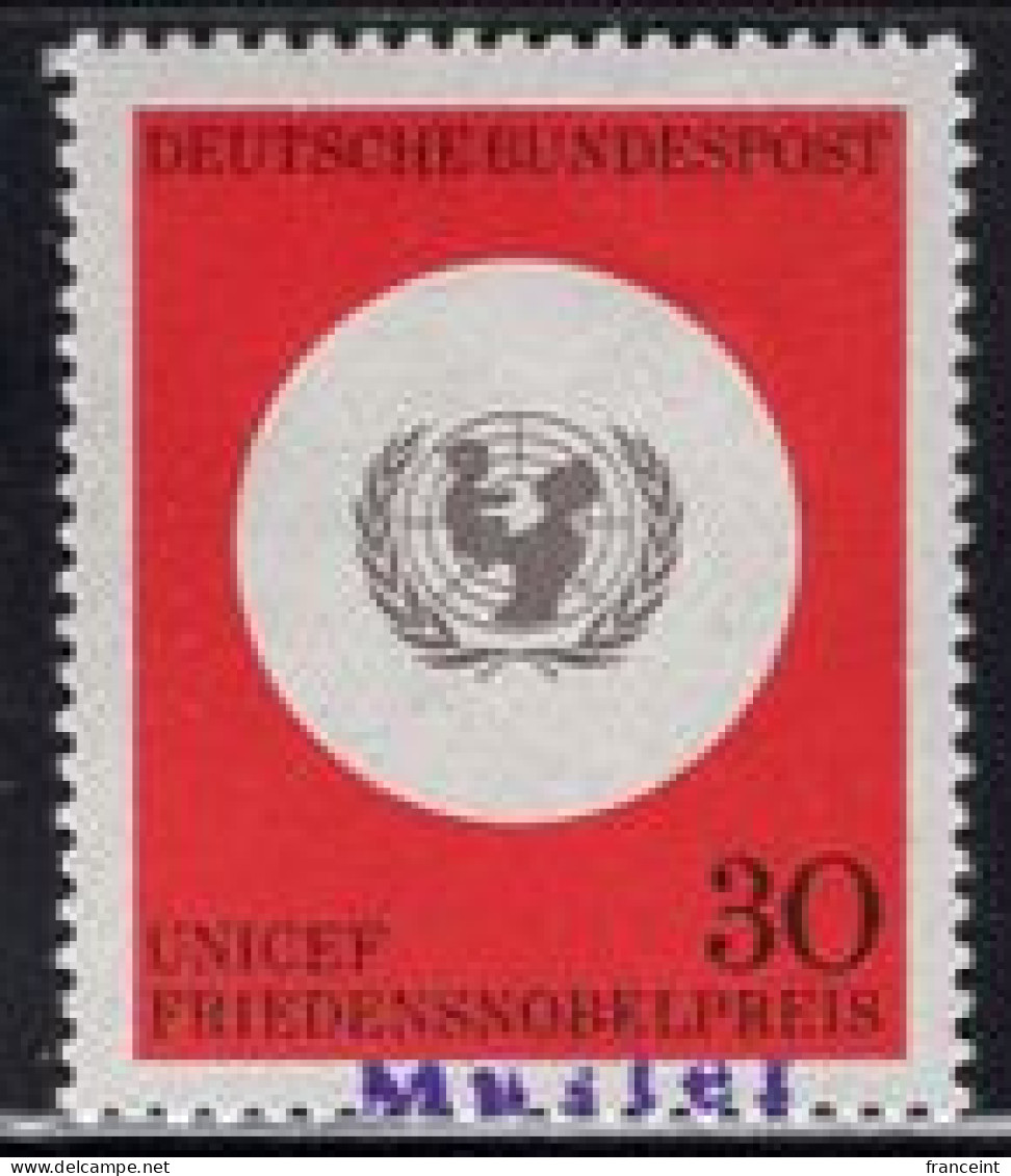 GERMANY(1966) UNICEF. MUSTER (specimen) Overprint. Awarding Of Nobel Peace Prize. Scott No 967. - Andere & Zonder Classificatie