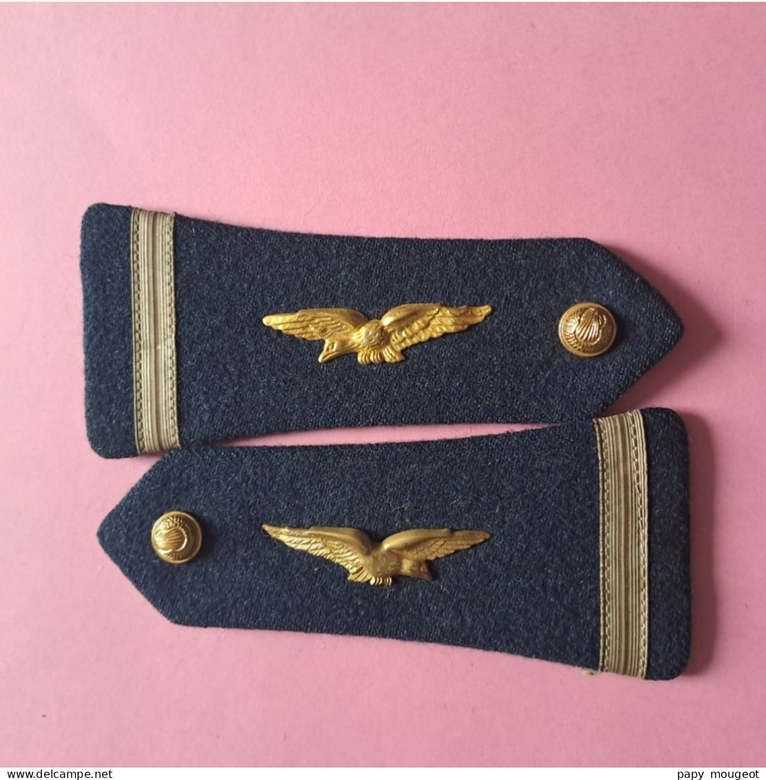 Pattes D'épaule Avec Insignes Métal - Grade D'Adjudant - Armée De L'Air Française - Aviation