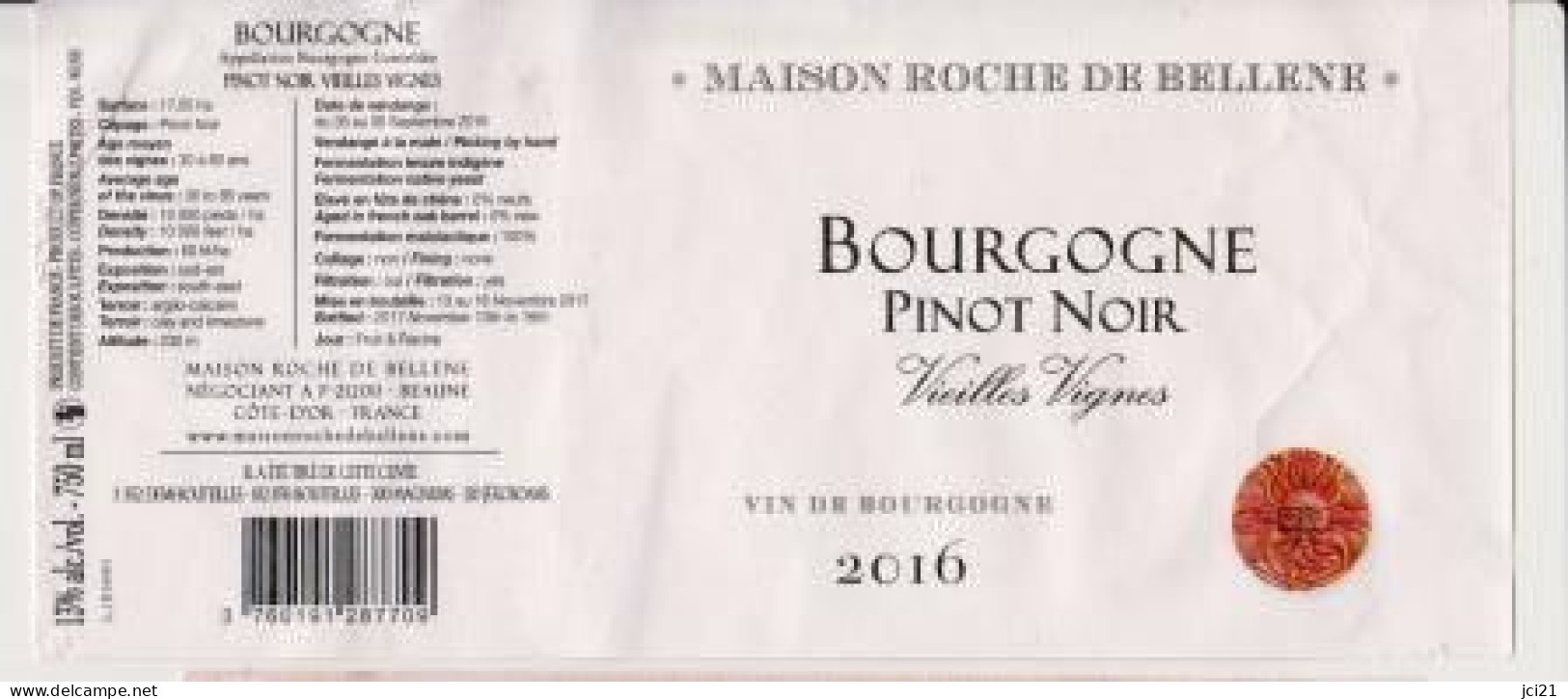 Etiquette " Bourgogne PINOT NOIR 2016 " Vieilles Vignes (2784)_ev356 - Bourgogne