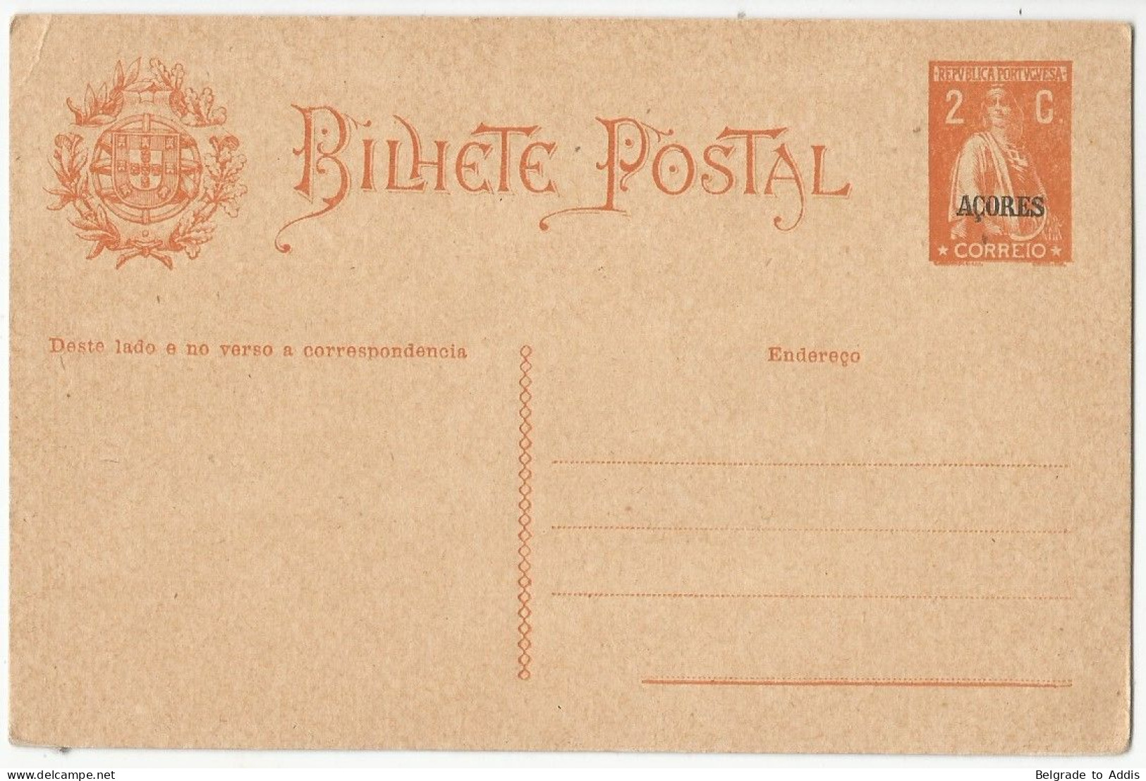 Portugal Postal Stationery Ceres Overprinted Açores Mint - Entiers Postaux