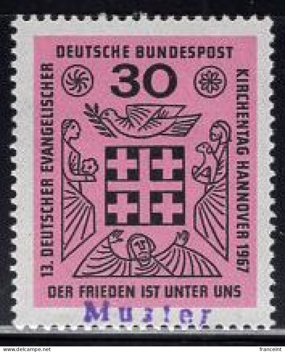 GERMANY(1967) "Peace Is Among Us". MUSTER (specimen) Overprint. Meeting Of German Protestants. Scott No 972. - Andere & Zonder Classificatie