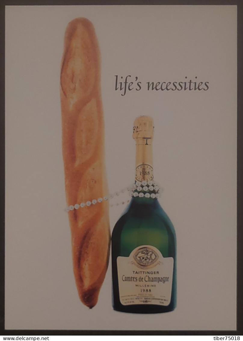 Carte Postale - Taittinger Comtes De Champagne (baguette De Pain - Bouteille De Champagne - Alcool) Life's Necessities - Advertising