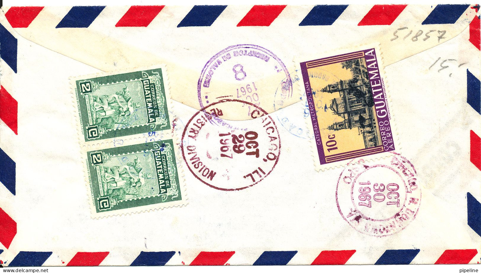 Guatemala Registered Air Mail Cover Sent To USA 26-10-1987 All The Stamps Are On The Backside Of The Cover - Guatemala