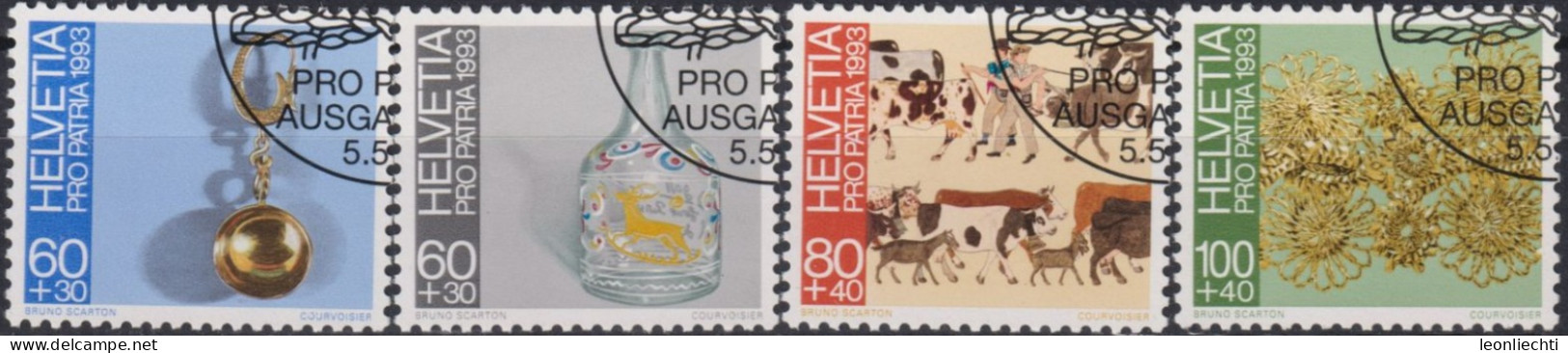 1993 Schweiz Pro Patria, Volkskunst, ⵙ Zum:CH B239-242, Mi:CH 1502-1505, Yt: CH 1430-1433 - Gebraucht