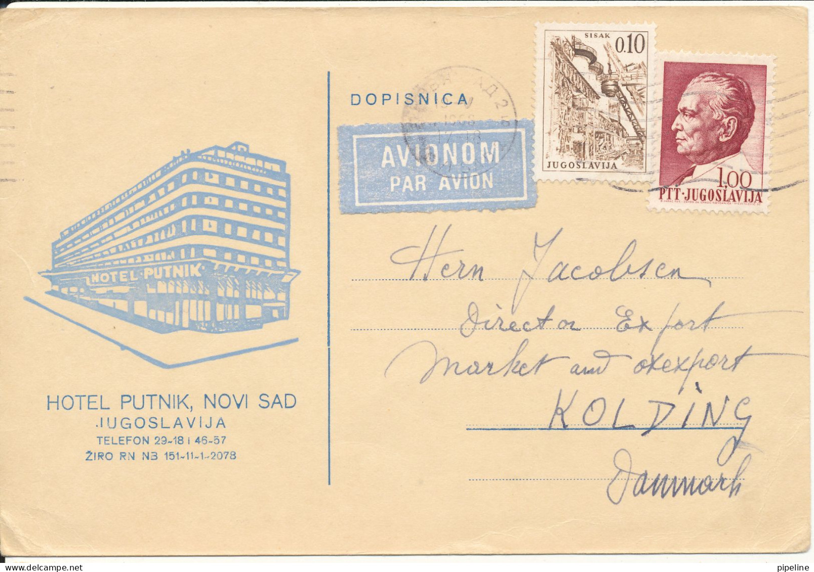 Yugoslavia Carte Postale Novi Zad 19-5-1968 (Hotel Putnik Novi Zad) - Brieven En Documenten