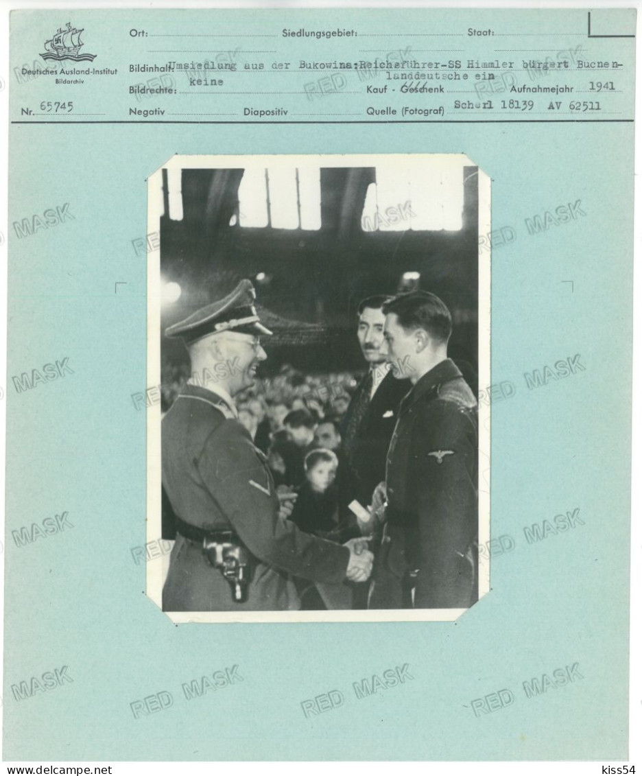 RO 47 - 20943 Unicat, HIMMLER In Bucovina, Cartoteca Al III Reich 29/24 Cm, Romania - Old Press Photo 18/13cm - 1941 - Guerre, Militaire