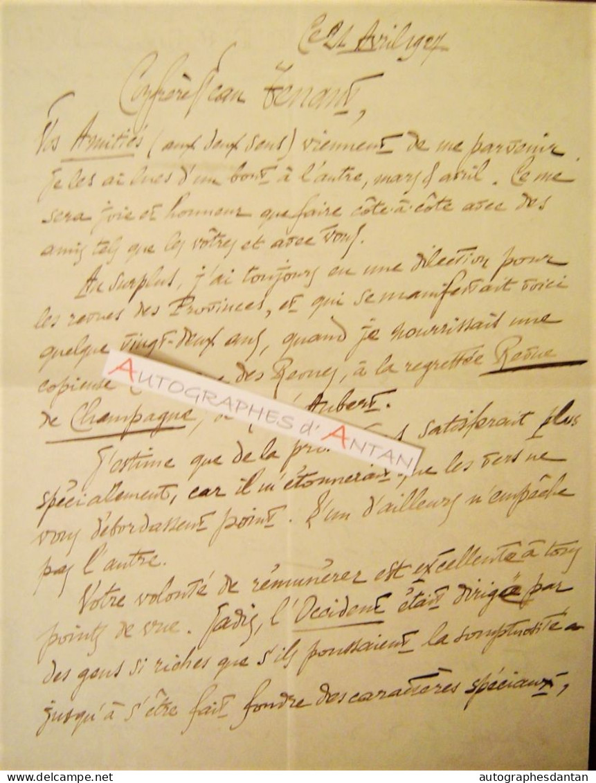 ● L.A.S 1927 FAGUS (Georges-Eugène FAILLET) Poète Ami De Jarry, Rodin - Lettre Autographe à Jean TENANT - Paul Claudel - Ecrivains