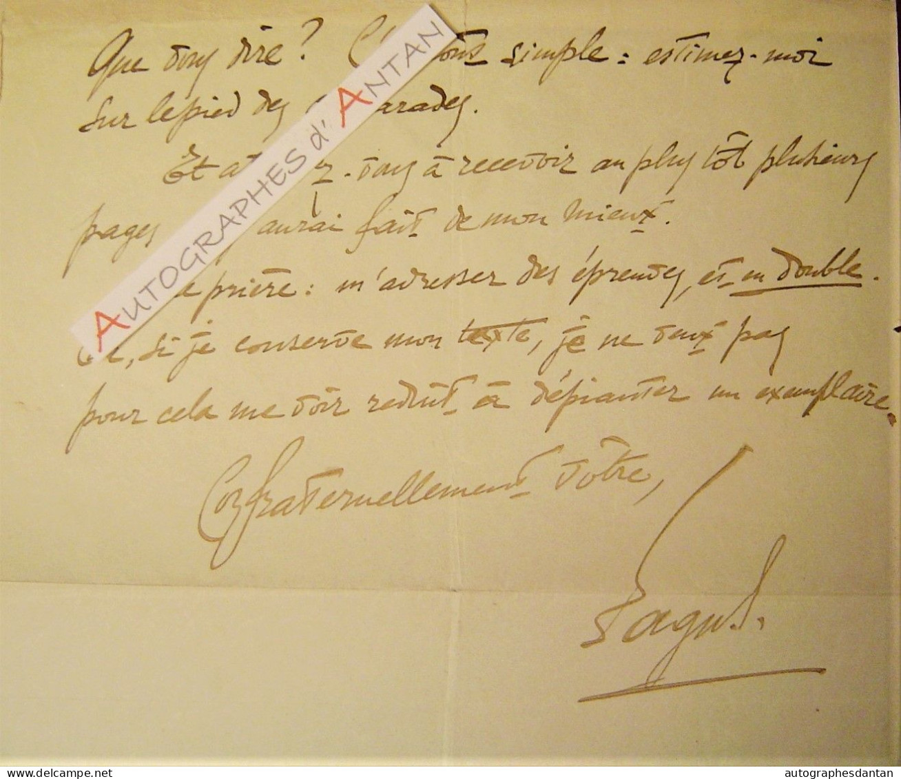● L.A.S 1927 FAGUS (Georges-Eugène FAILLET) Poète Ami De Jarry, Rodin - Lettre Autographe à Jean TENANT - Paul Claudel - Schrijvers