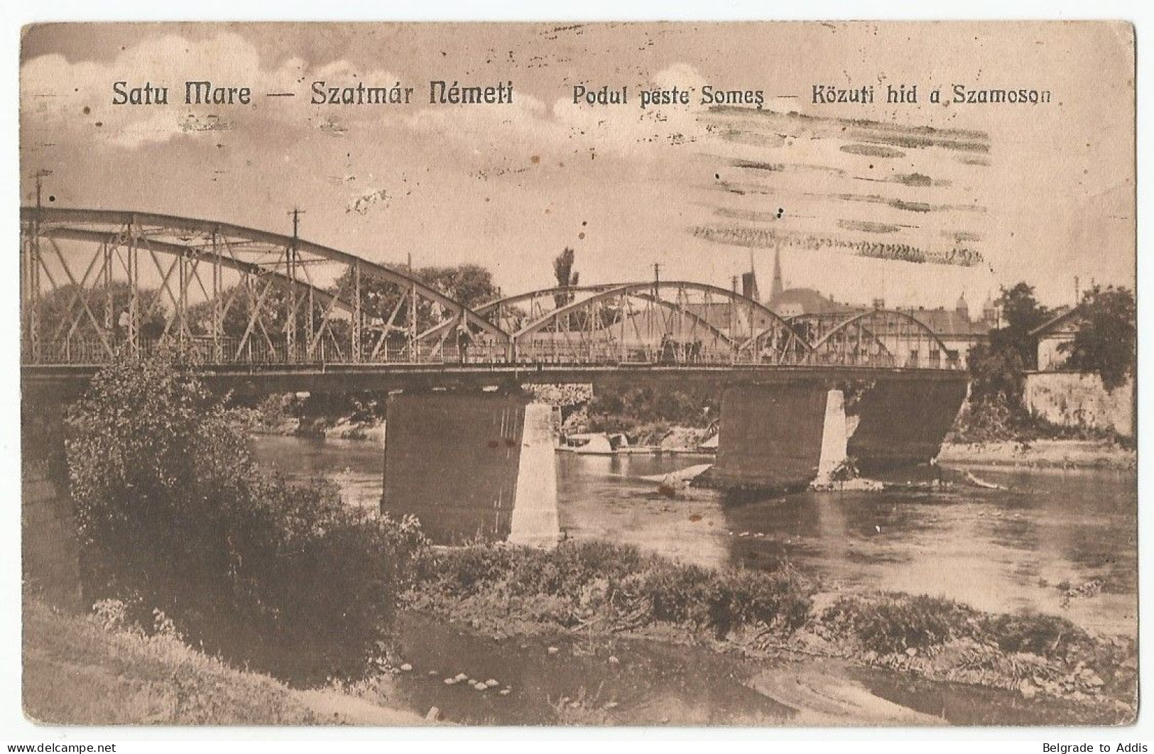 Romania Hungary Postcard Satu Mare Szatmar Nemeti 1924 Poduli Peste Somes Közuti Hid A Szamoson - Roumanie