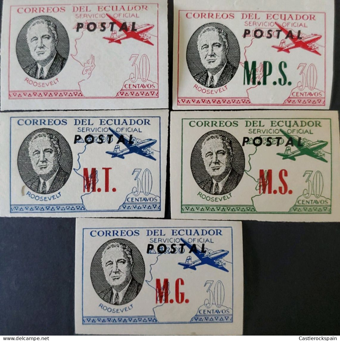 OH) 1949 ECUADOR,  ROOSEVELT, SERVICIO OFICIAL POSTAL  M.P.S - MT - M.S - M.G, CORRESPONDENCIA OFICIAL, IMPERFORATED, XF - Equateur