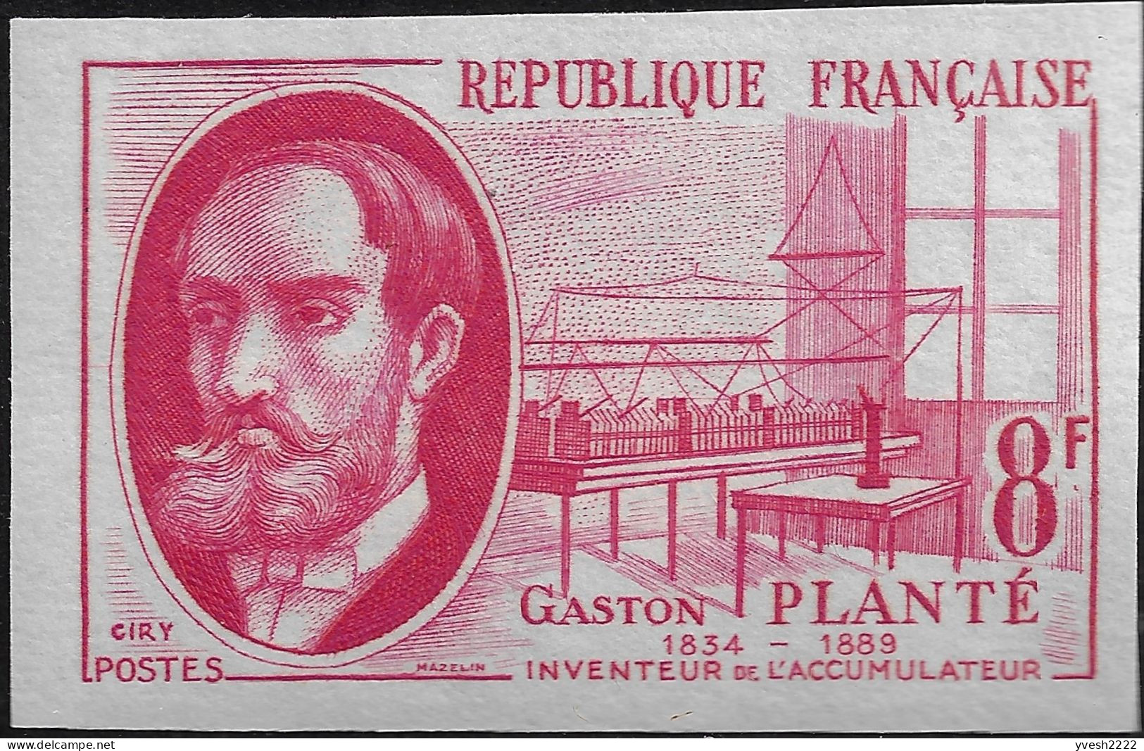 France 1957 Y&T 1095. Essai De Couleurs. Gaston Planté, Inventeur De L'accumulateur - Elektriciteit