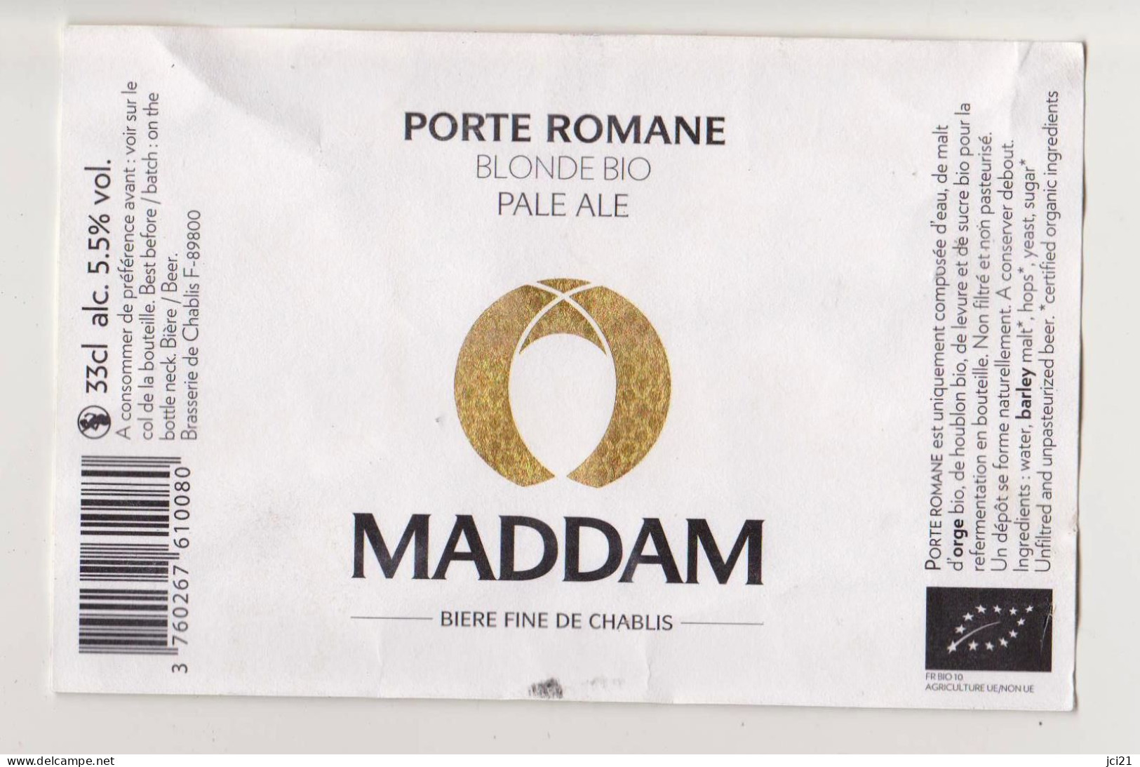 Etiquette De Bière Artisanale " MADDAM  Porte Romane" Brasserie De Chablis 89800 (3325)_Eb460 - Cerveza