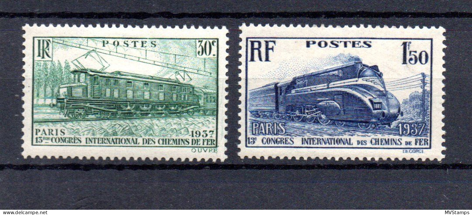 France 1937 Old Set Railroad/train Stamps (Michel 345/46) Nice MLH - Ongebruikt