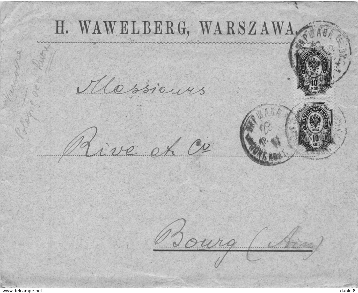 Enveloppe H . WAWELBERG , WARSZAWA  Pour La France 1898 - Storia Postale