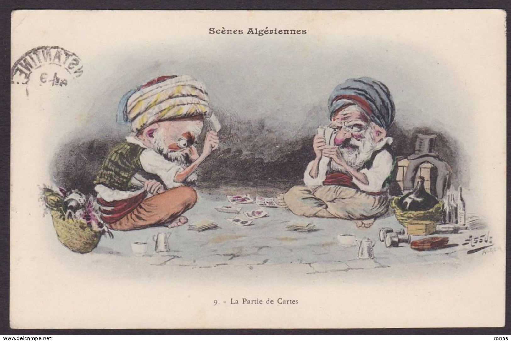 CPA Assus Illustrateur Arabe Satirique Caricature Circulé Jeu De Cartes Playing - Astus