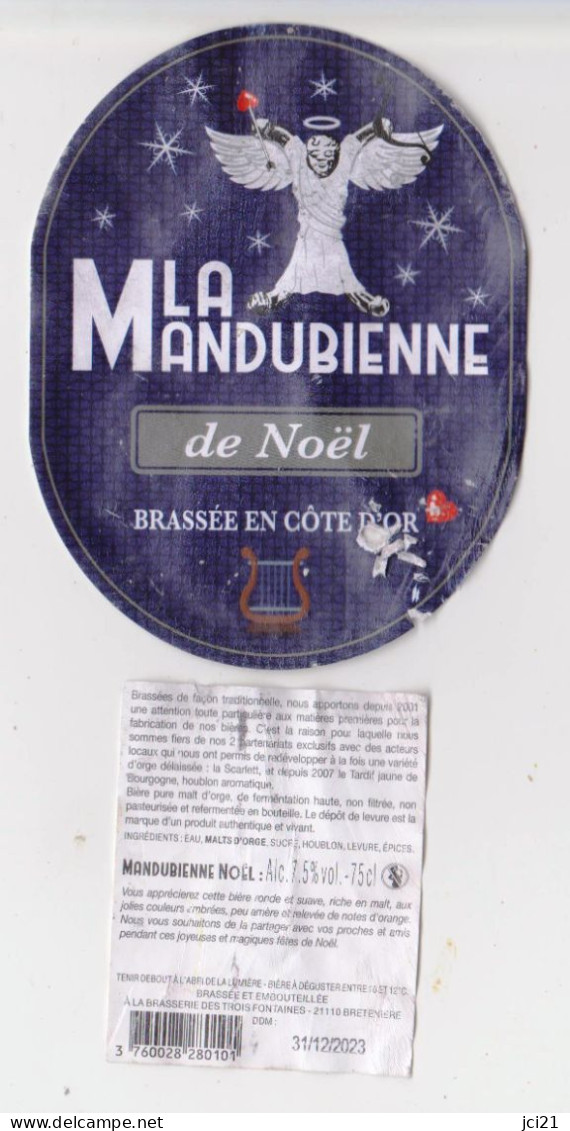 Etiquette De Bière Artisanale  " La Mandubienne NOEL " Brasserie Des Trois Fontaines 21110 Bretenière (3318)_Eb453 - Bière
